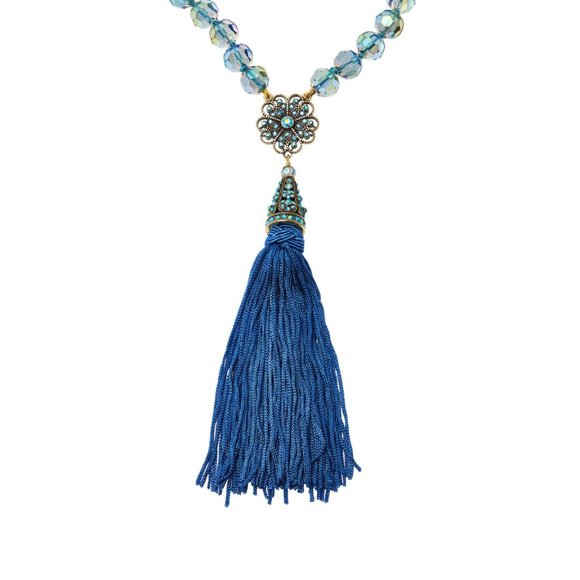 Heidi Daus "Dreams Do Come True" Simulated Pearl Drop Necklace with Tassel, Aqua - Picture 4 of 4